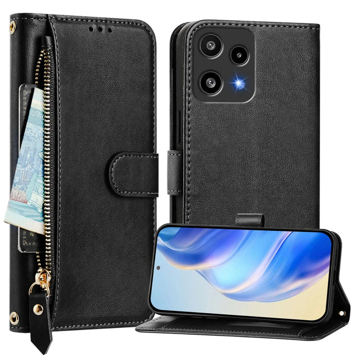 For Nothing Phone (3a) Lite 5G Case Zipper Pocket Multiple Card Slots Leather Phone Cover - Black - 2
