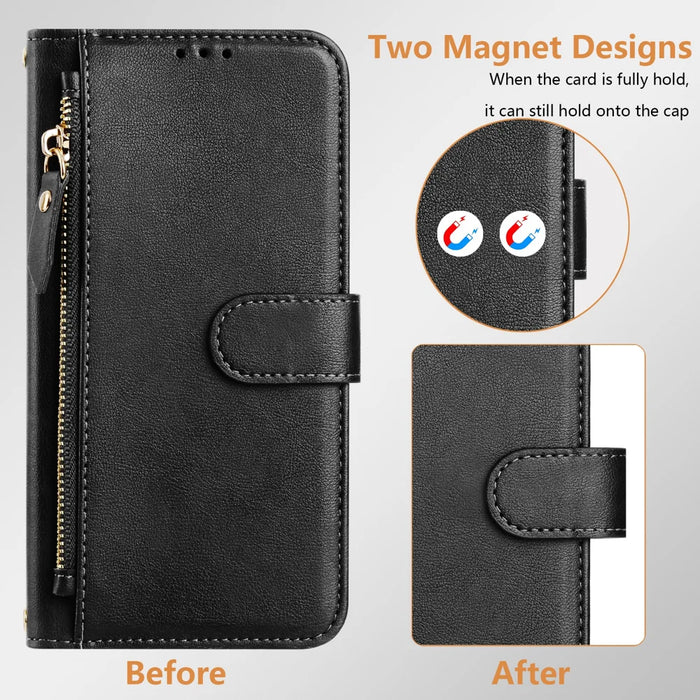 For Nothing Phone (3a) Lite 5G Case Zipper Pocket Multiple Card Slots Leather Phone Cover - Black - 7
