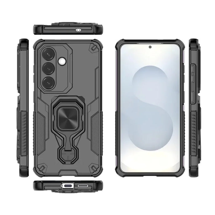WANLONFENG For Samsung Galaxy S26 Phone Case  PC TPU Back Cover Kickstand with Tempered Glass - Black - 3