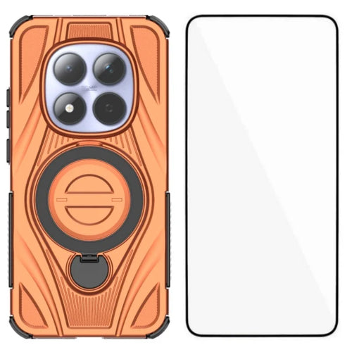 WANLONFENG For Xiaomi Redmi Note 15 Pro 5G (Global)  XH Series Kickstand Case with Screen Film, Drop Proof PC TPU Phone Cover - Orange - 1