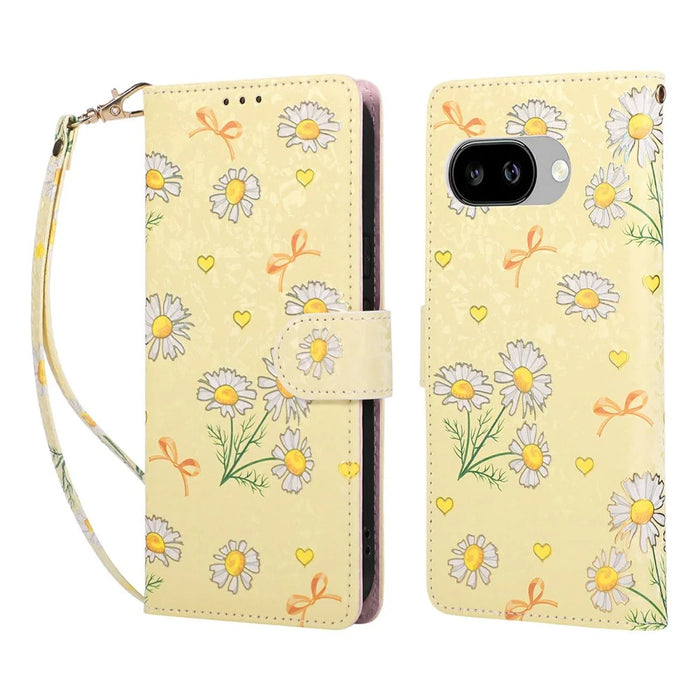 For Google Pixel 10a Case RFID Blocking Flower Leather Phone Cover - Yellow Daisy - 1