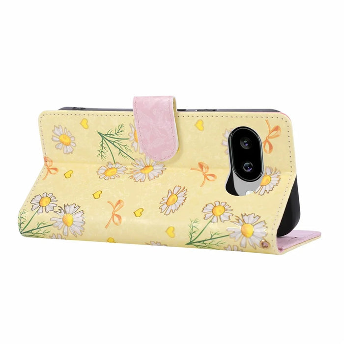 For Google Pixel 10a Case RFID Blocking Flower Leather Phone Cover - Yellow Daisy - 4