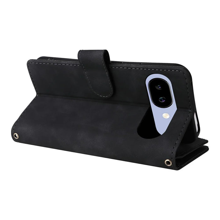 For Google Pixel 10a Case Zipper Wallet Multiple Card Slots Leather Phone Cover with Wrist Strap - Black - 5