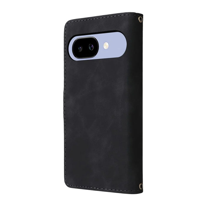 For Google Pixel 10a Case Zipper Wallet Multiple Card Slots Leather Phone Cover with Wrist Strap - Black - 7