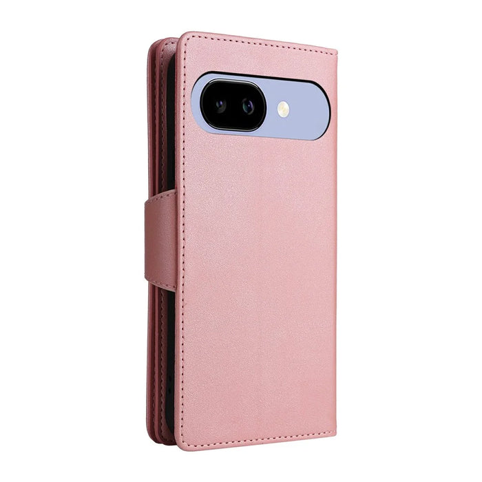 For Google Pixel 10a Case Zipper Wallet Rivet Decor Leather Phone Cover with Wrist Strap - Rose Gold - 7
