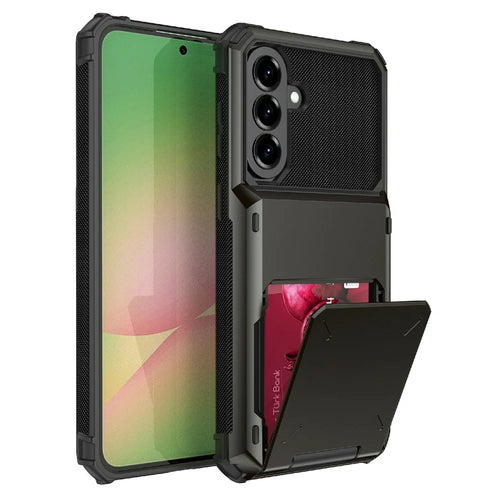 For Samsung Galaxy A57 5G Case PC + TPU Dual Layer Back Phone Cover with Card Holder - Black - 1