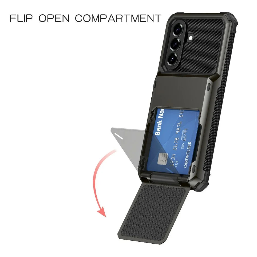 For Samsung Galaxy A57 5G Case PC + TPU Dual Layer Back Phone Cover with Card Holder - Black - 2
