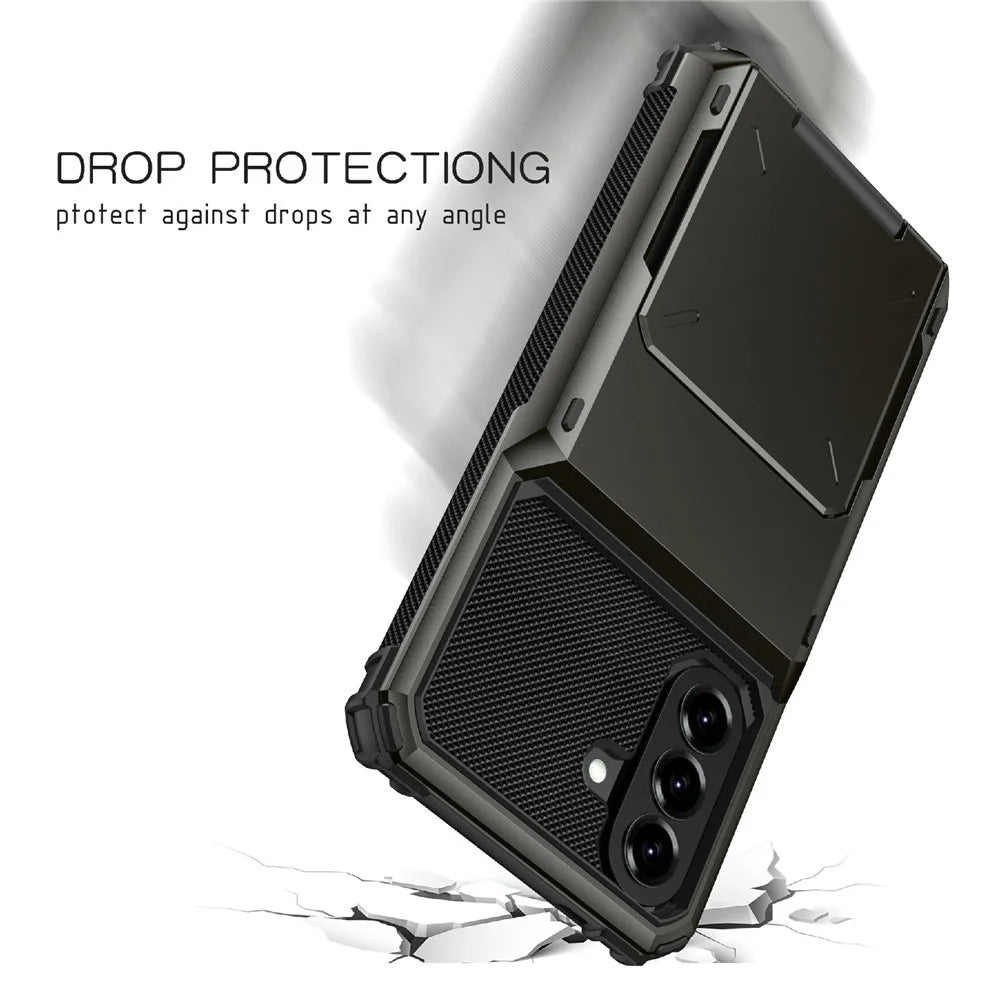 For Samsung Galaxy A57 5G Case PC + TPU Dual Layer Back Phone Cover with Card Holder - Black - 6