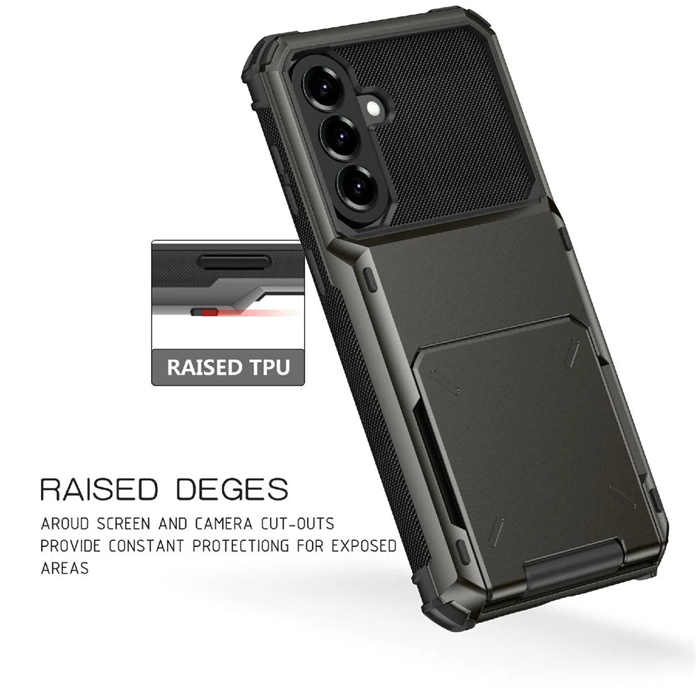 For Samsung Galaxy A57 5G Case PC + TPU Dual Layer Back Phone Cover with Card Holder - Black - 7