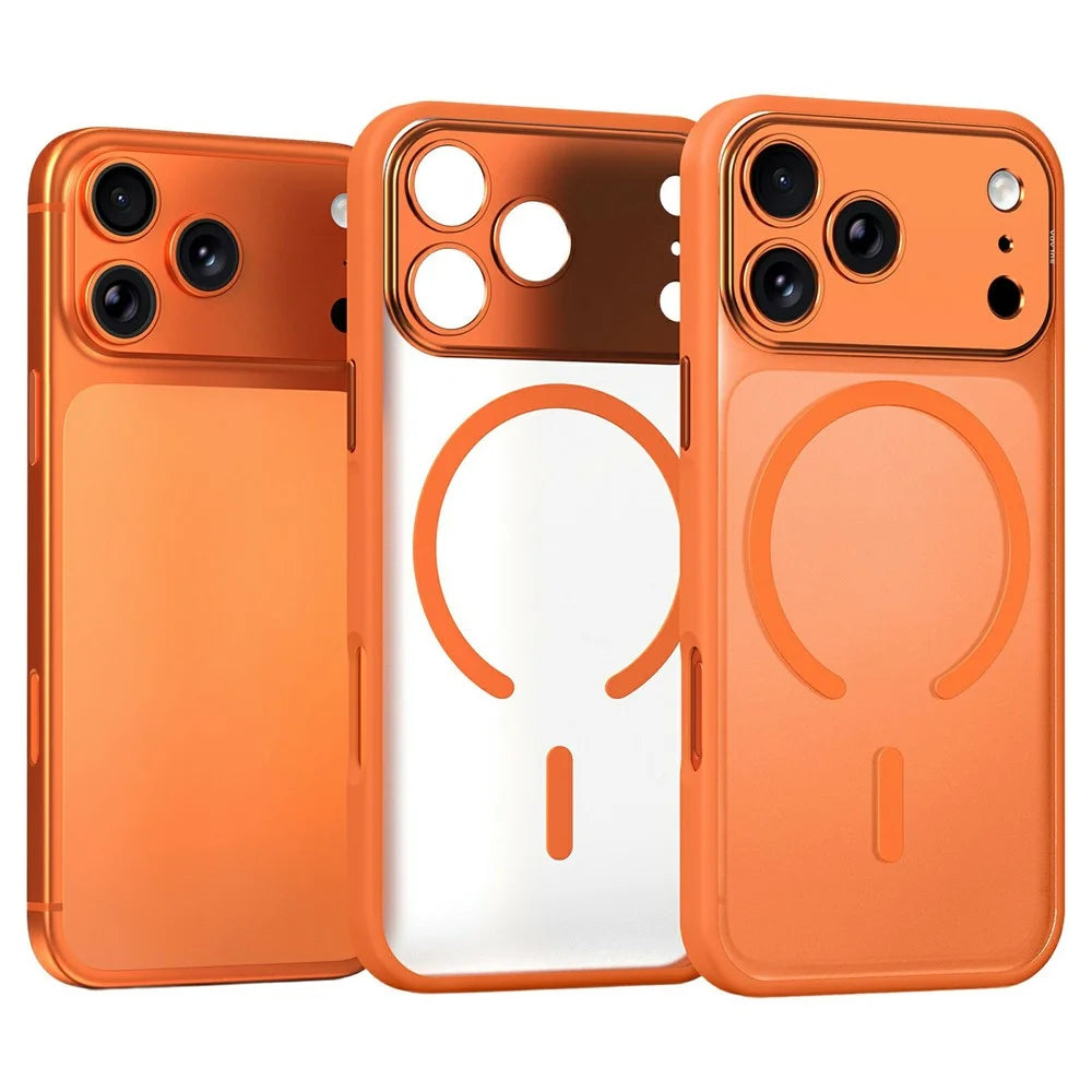 SULADA For iPhone 17 Pro Magnetic Phone Case PC TPU Cell Phone Back Cover Compatible with MagSafe - Orange - 1