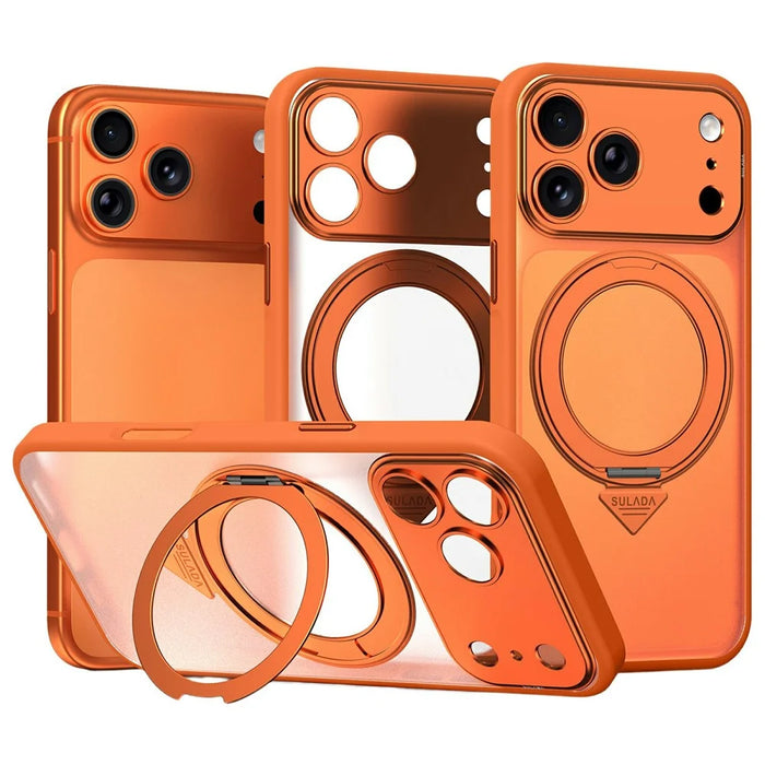 SULADA For iPhone 17 Pro Magnetic Phone Case with 360° Rotating Kickstand PC TPU Back Cover - Orange - 1