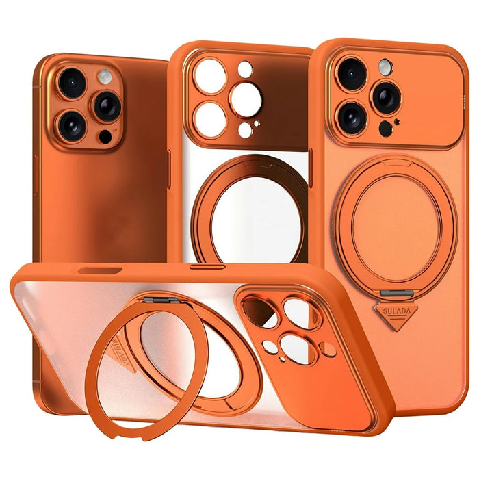 SULADA For iPhone 16 Pro Magnetic Phone Case Transfer to 17 Pro with 360° Rotating Kickstand PC TPU Back Cover - Orange - 1