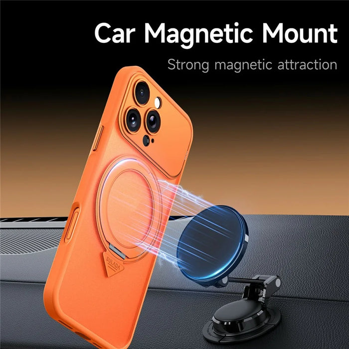 SULADA For iPhone 16 Pro Magnetic Phone Case Transfer to 17 Pro with 360° Rotating Kickstand PC TPU Back Cover - Orange - 2