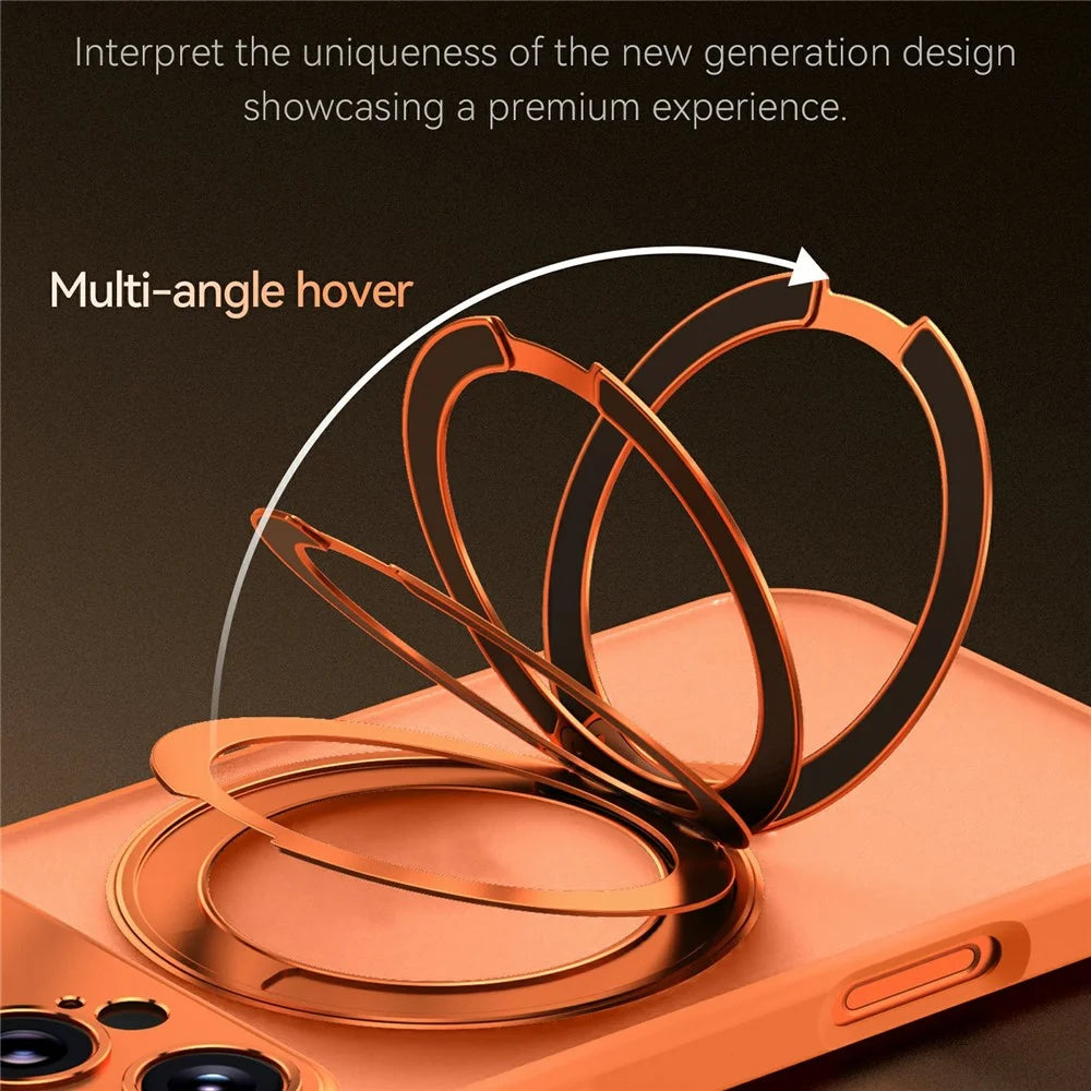 SULADA For iPhone 16 Pro Magnetic Phone Case Transfer to 17 Pro with 360° Rotating Kickstand PC TPU Back Cover - Orange - 3