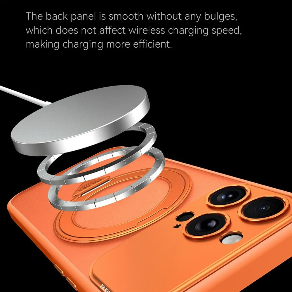 SULADA For iPhone 16 Pro Magnetic Phone Case Transfer to 17 Pro with 360° Rotating Kickstand PC TPU Back Cover - Orange - 6