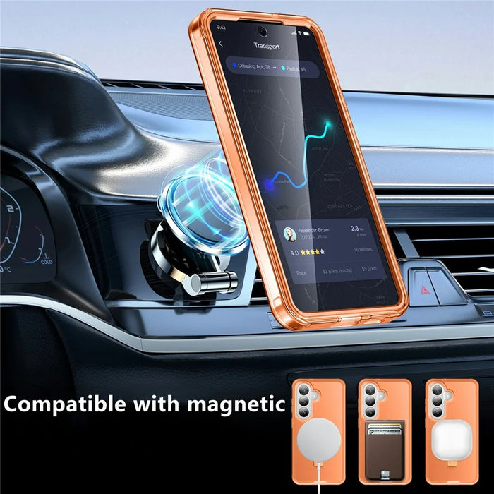 For Samsung Galaxy S26+ Magnetic Case Kickstand Frosted TPU + PC Phone Cover with PET Screen Protector - Orange - 2