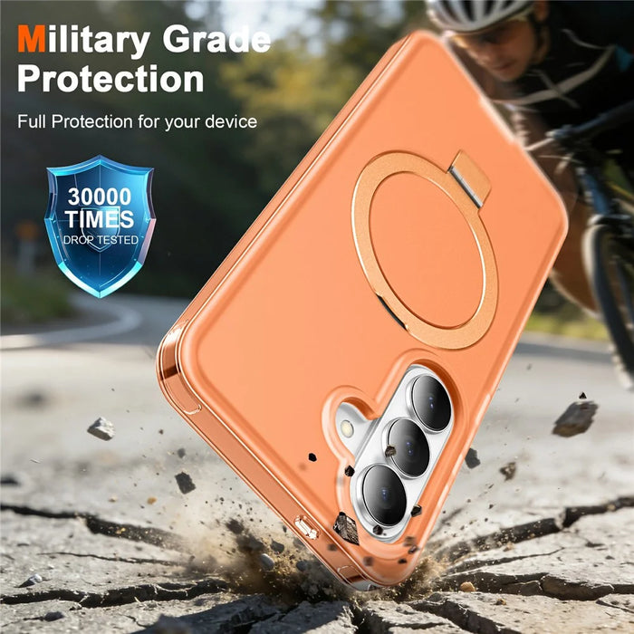 For Samsung Galaxy S26+ Magnetic Case Kickstand Frosted TPU + PC Phone Cover with PET Screen Protector - Orange - 3