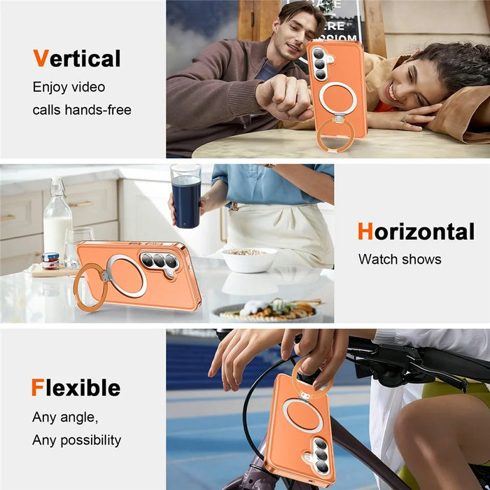 For Samsung Galaxy S26+ Magnetic Case Kickstand Frosted TPU + PC Phone Cover with PET Screen Protector - Orange - 5