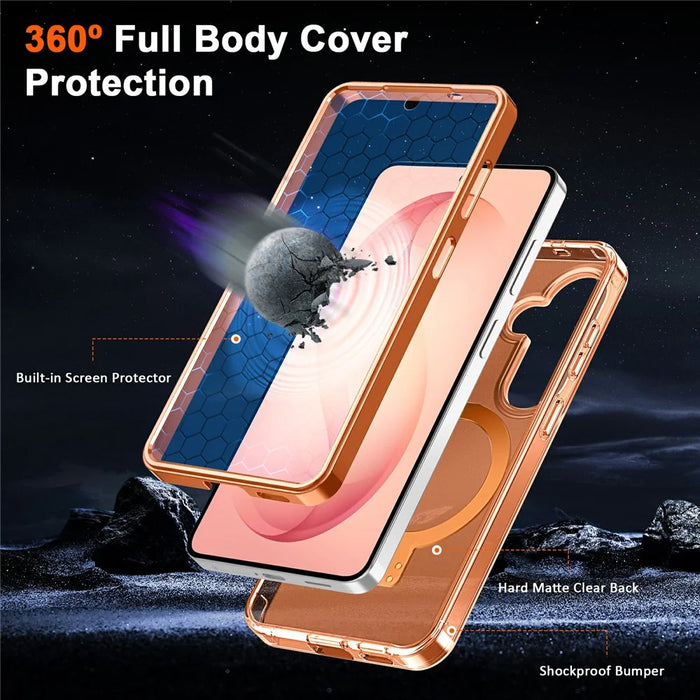 For Samsung Galaxy S26+ Magnetic Case Kickstand Frosted TPU + PC Phone Cover with PET Screen Protector - Orange - 6