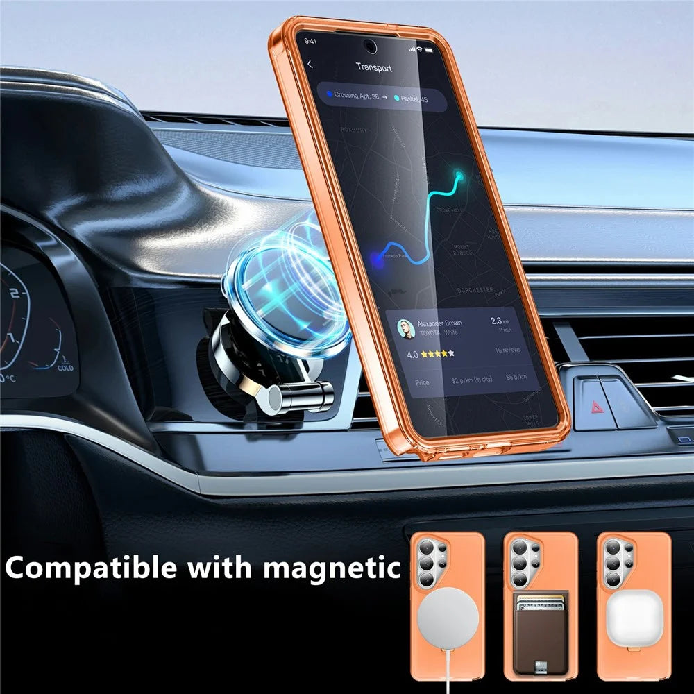 For Samsung Galaxy S26 Ultra Magnetic Case Kickstand Frosted TPU + PC Phone Cover with PET Screen Protector - Orange - 2