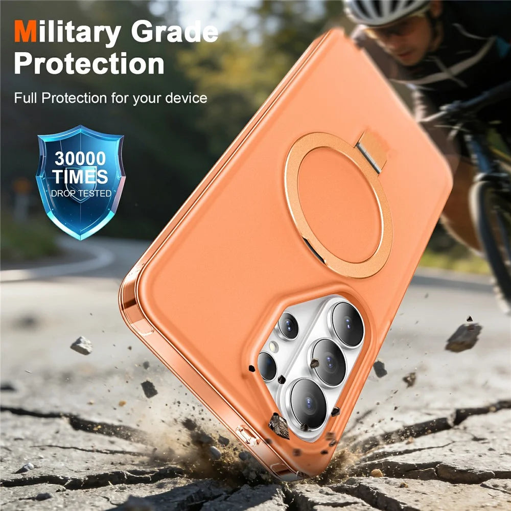 For Samsung Galaxy S26 Ultra Magnetic Case Kickstand Frosted TPU + PC Phone Cover with PET Screen Protector - Orange - 3