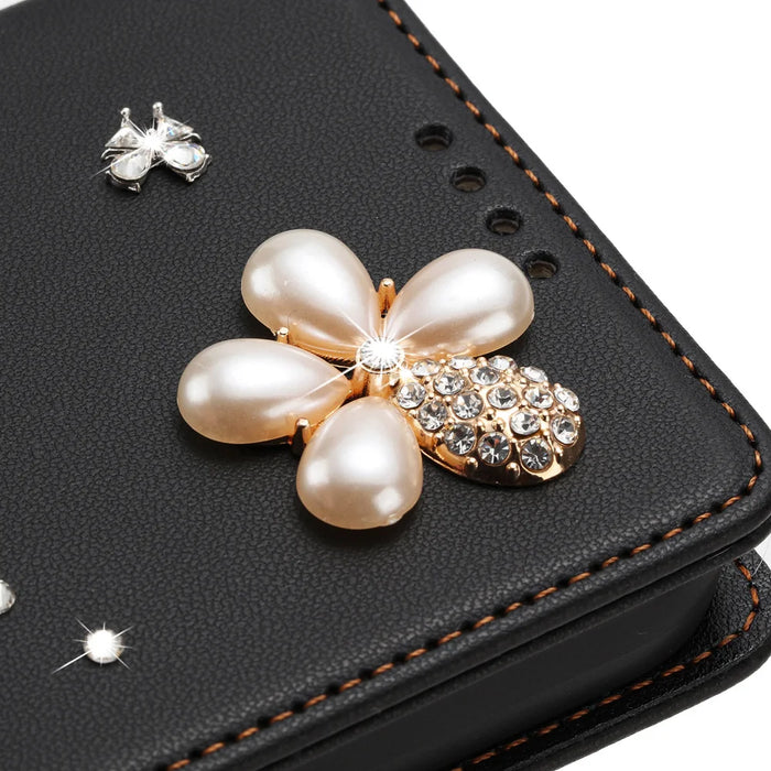For iPhone Air Leather Case RFID Blocking Wallet Stand Rhinestones Ballet Dancer Flip Phone Cover - Black - 5