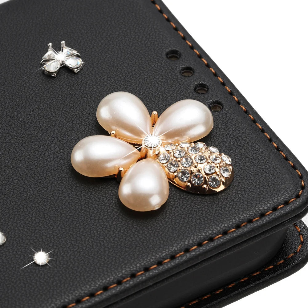 For iPhone 17 Leather Case RFID Blocking Wallet Stand Rhinestones Ballet Dancer Flip Phone Cover - Black - 5