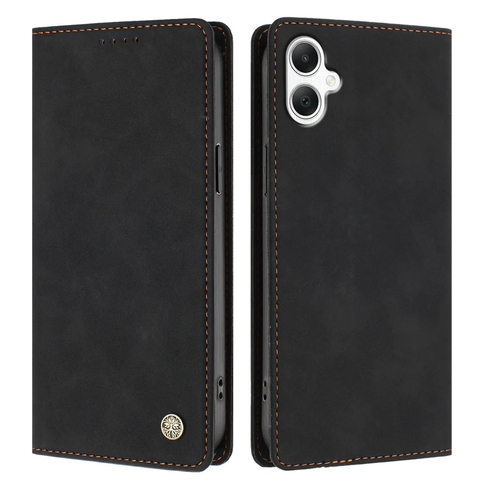 For Samsung Galaxy A08 5G / A08 4G / A07 4G / A06 4G / A06 5G Case HX RFID Blocking Wallet Stand Leather Flip Phone Cover - Black - 1