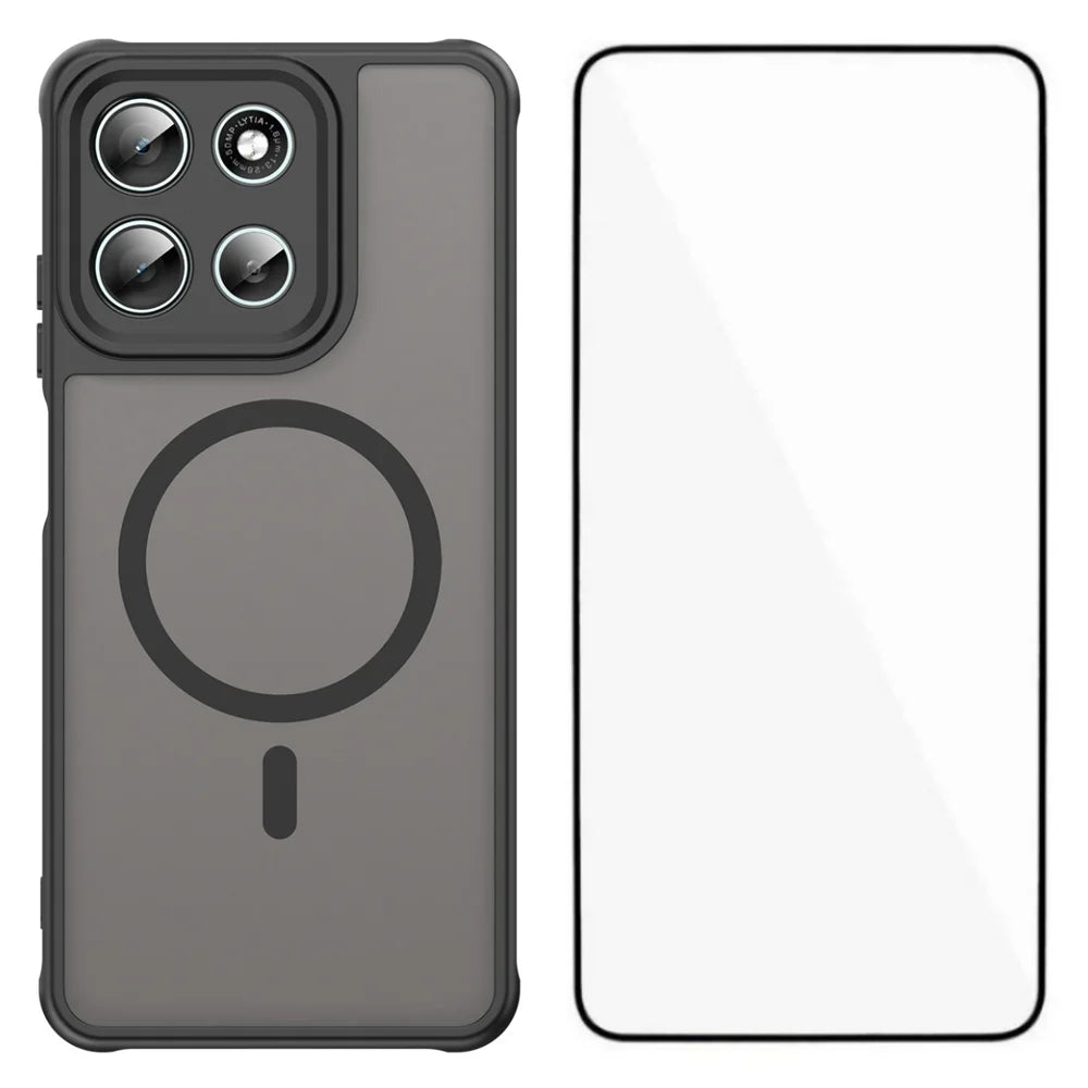 WANLONFENG For Motorola Moto G56 5G Magnetic Case with Screen Film  FD Series Skin Touch TPU + PC Phone Back Cover - Black - 1