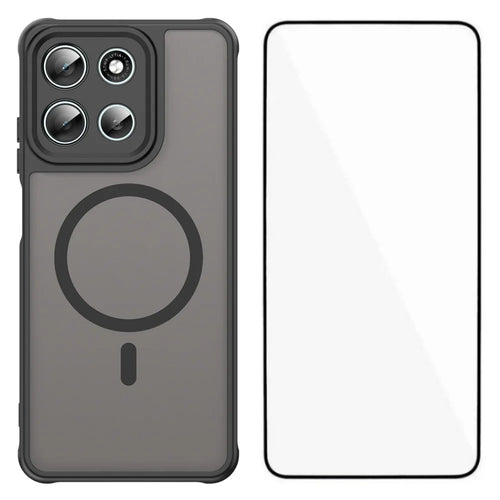 WANLONFENG For Motorola Moto G56 5G Magnetic Case with Screen Film  FD Series Skin Touch TPU + PC Phone Back Cover - Black - 1