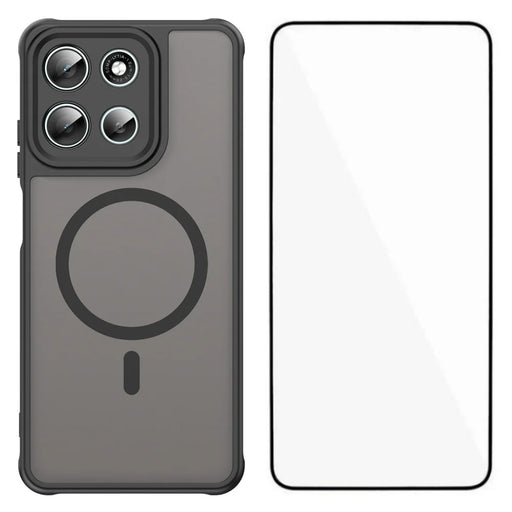 WANLONFENG For Motorola Moto G56 5G Magnetic Case with Screen Film  FD Series Skin Touch TPU + PC Phone Back Cover - Black - 1