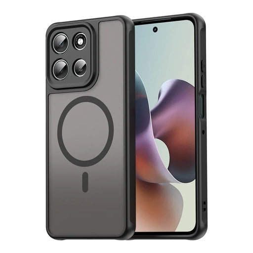 WANLONFENG For Motorola Moto G56 5G Magnetic Case with Screen Film  FD Series Skin Touch TPU + PC Phone Back Cover - Black - 2