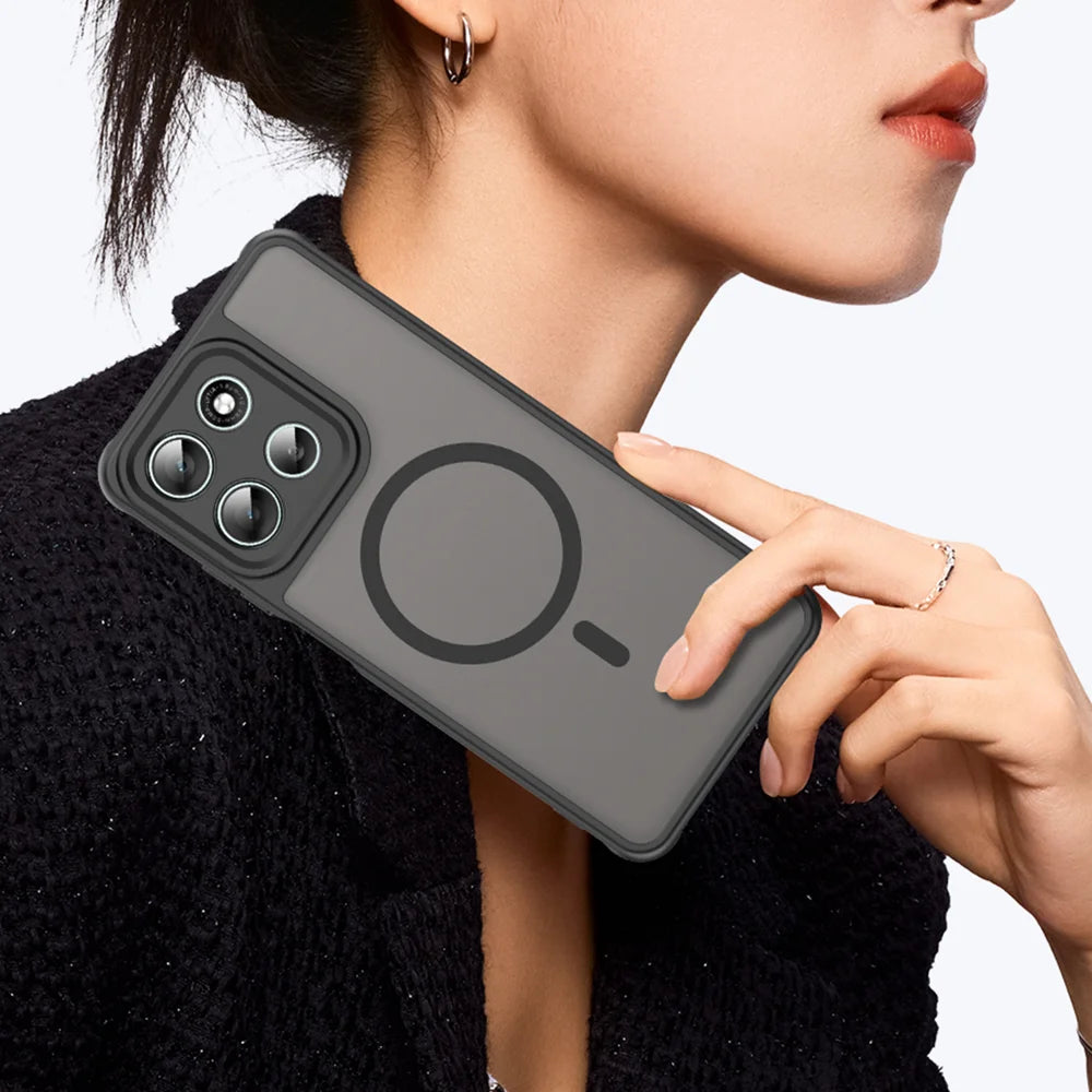 WANLONFENG For Motorola Moto G56 5G Magnetic Case with Screen Film  FD Series Skin Touch TPU + PC Phone Back Cover - Black - 4