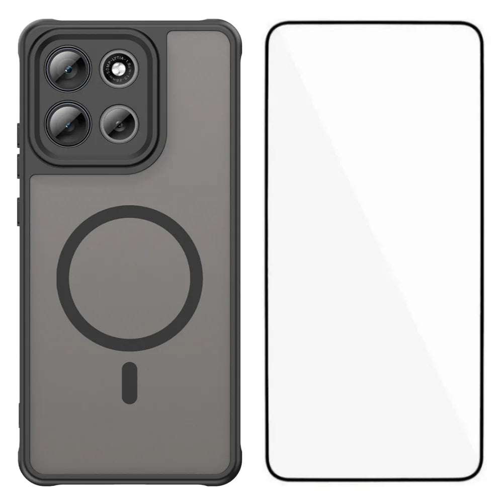 WANLONFENG For Motorola Moto G86 Power 5G / Motorola Moto G86 5G Magnetic Case with Screen Film  FD Series Skin Touch TPU + PC Phone Back Cover - Black - 1