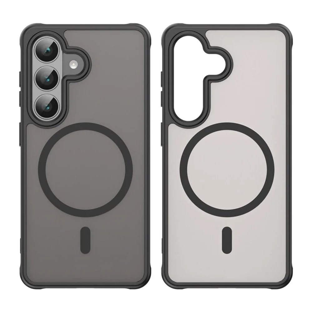 WANLONFENG FD Series For Samsung Galaxy S26 Magnetic Case PC TPU Skin Touch Anti-drop Large Lens Phone Back Cover with Tempered Glass - Black - 2