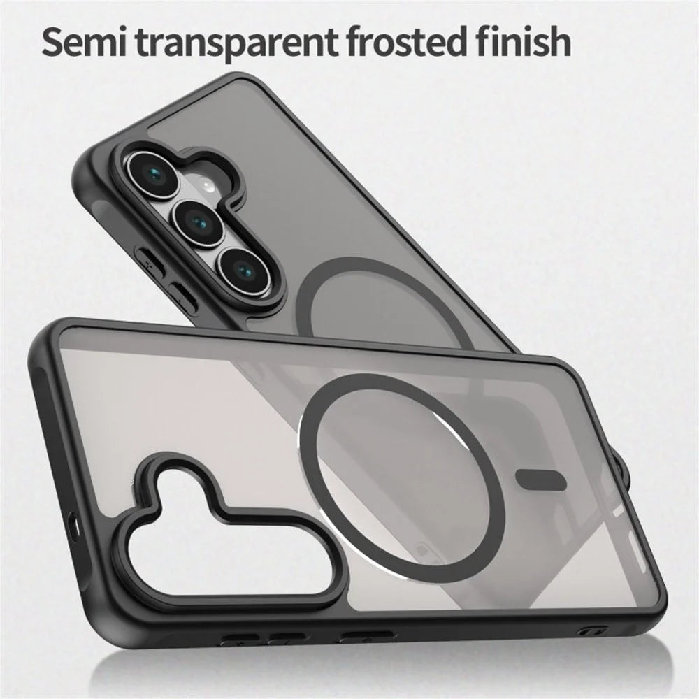 WANLONFENG FD Series For Samsung Galaxy S26 Magnetic Case PC TPU Skin Touch Anti-drop Large Lens Phone Back Cover with Tempered Glass - Black - 6