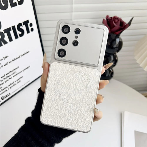 For Samsung Galaxy S26 Ultra Magnetic Case Precise Cutouts Textured PU Leather Coated PC + TPU Phone Cover - White - 1