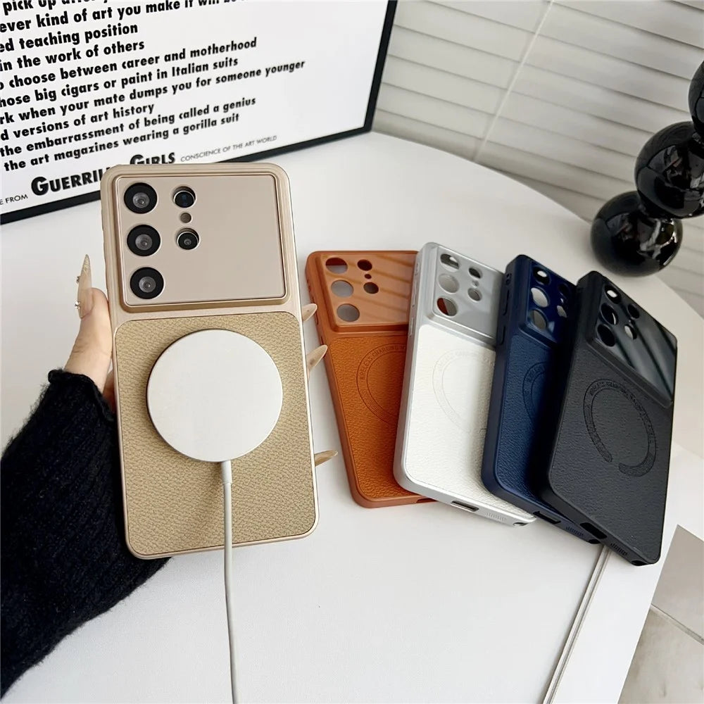 For Samsung Galaxy S26 Ultra Magnetic Case Precise Cutouts Textured PU Leather Coated PC + TPU Phone Cover - White - 6