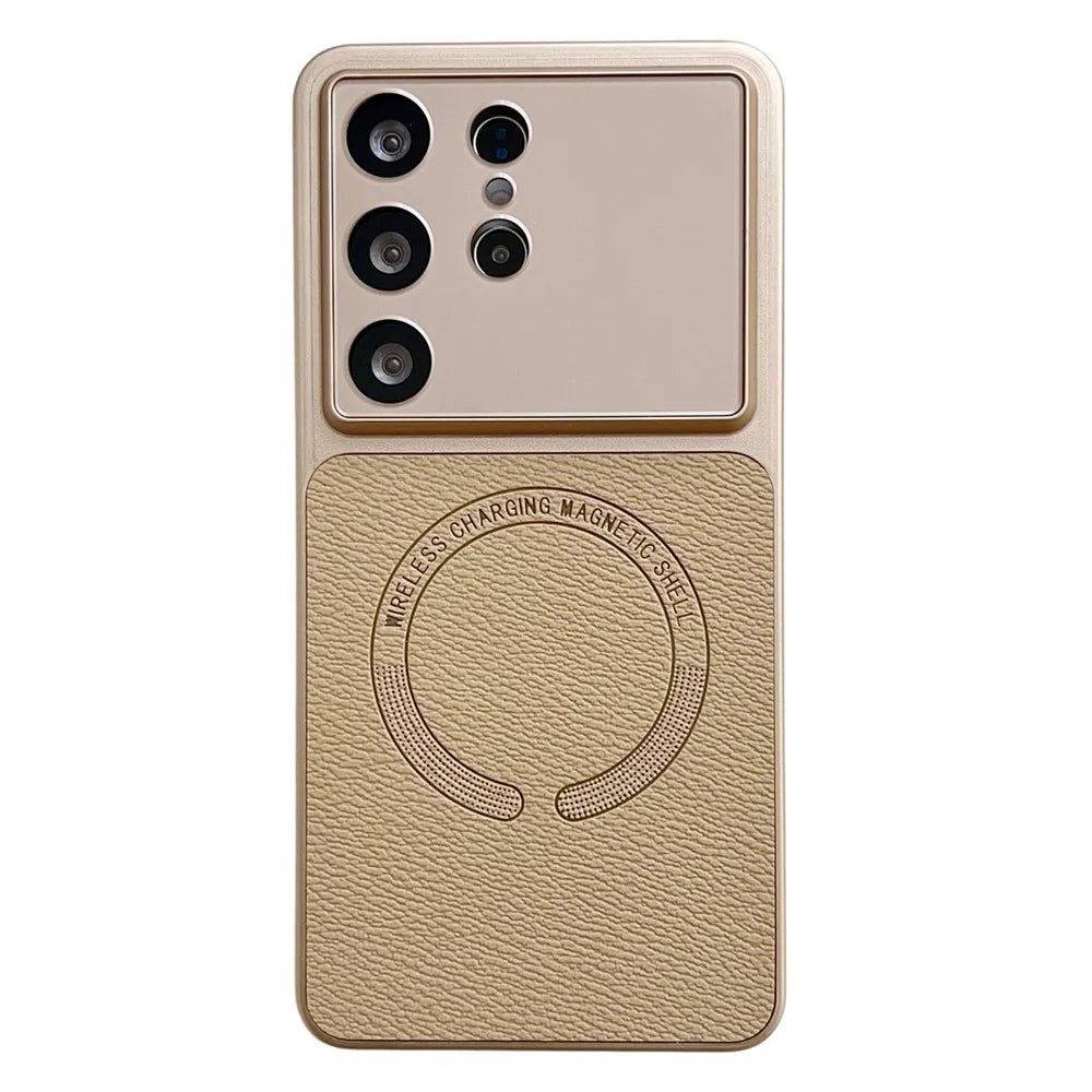 For Samsung Galaxy S25 Ultra Case Precise Cutouts Textured PU Leather Coated PC + TPU Phone Cover - Khaki - 1