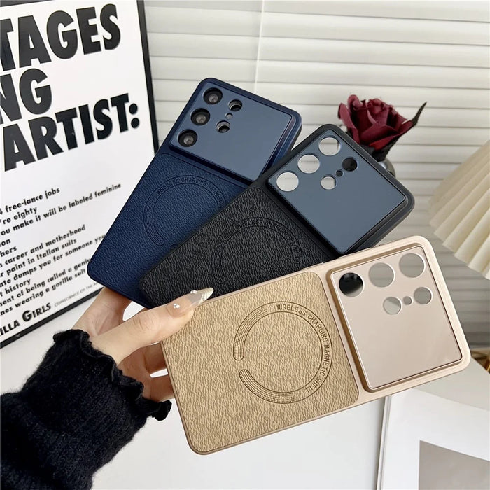 For Samsung Galaxy S25 Ultra Case Precise Cutouts Textured PU Leather Coated PC + TPU Phone Cover - Khaki - 4