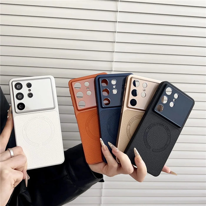 For Samsung Galaxy S24 Ultra Case Precise Cutouts Textured PU Leather Coated PC + TPU Phone Cover - Khaki - 5
