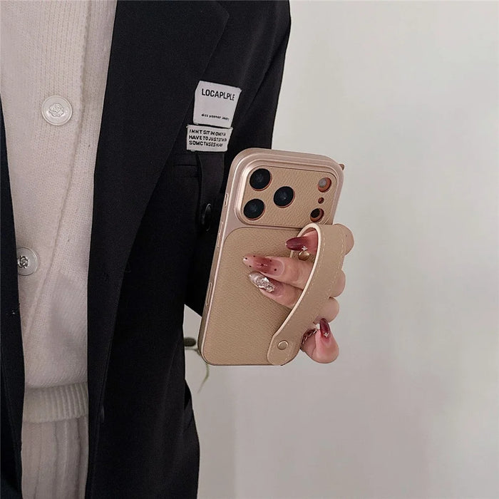 For iPhone 17 Pro Case with Wristband Precise Cutouts Textured TPU PU Leather PC Phone Cover - Green - 3