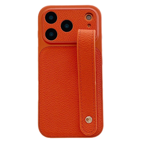 For iPhone 17 Pro Max Case with Wristband Precise Cutouts Textured TPU PU Leather PC Phone Cover - Orange - 1