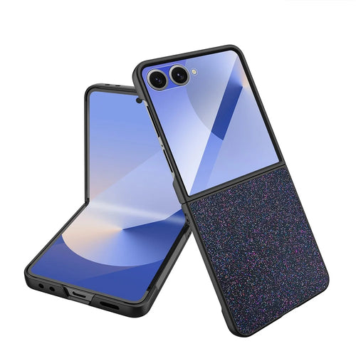 For Samsung Galaxy Z Flip7 5G Case Anti-Fingerprint PU + PC + Tempered Glass Phone Back Cover - Black - 1
