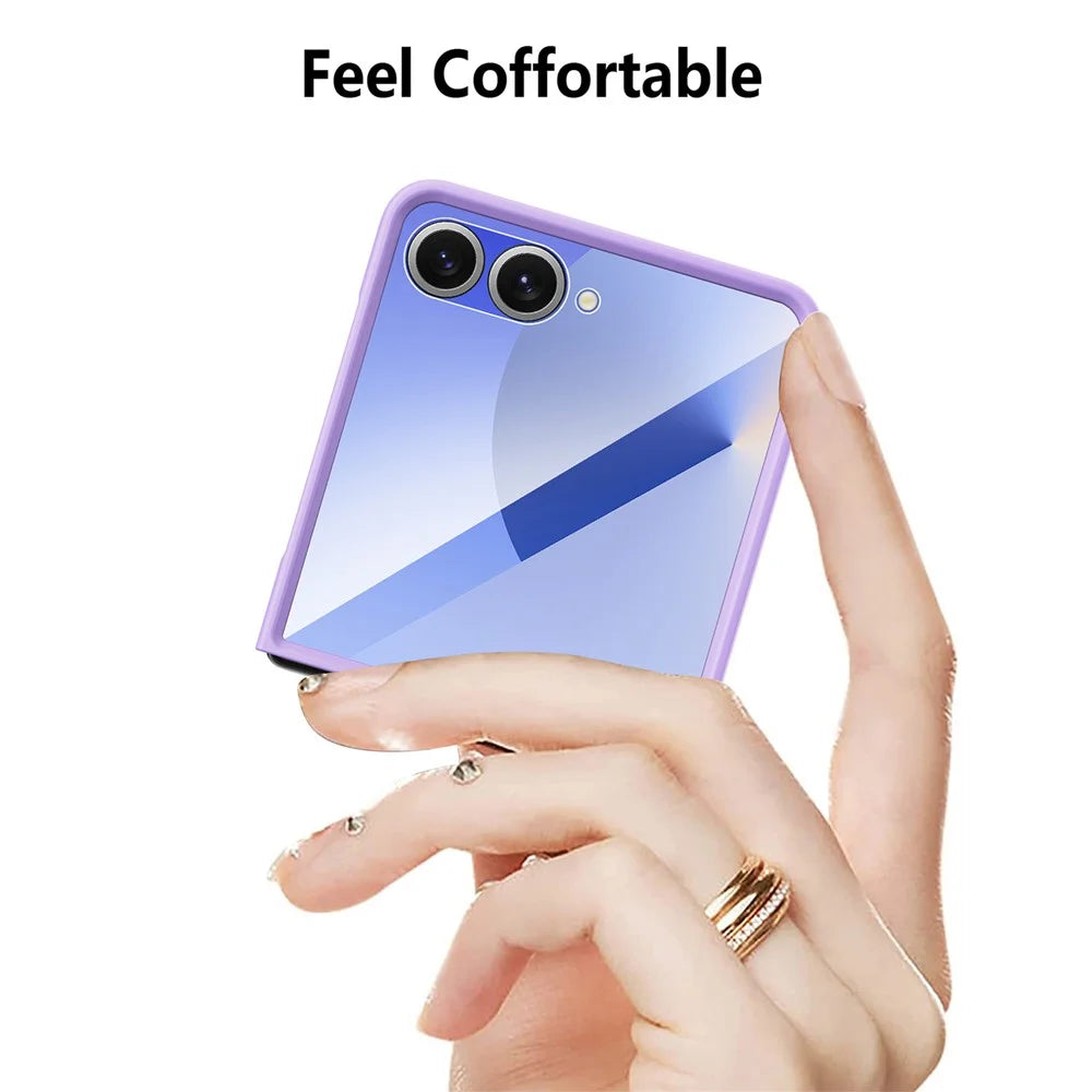 For Samsung Galaxy Z Flip7 5G Case Anti-Fingerprint PU + PC + Tempered Glass Phone Back Cover - Black - 3