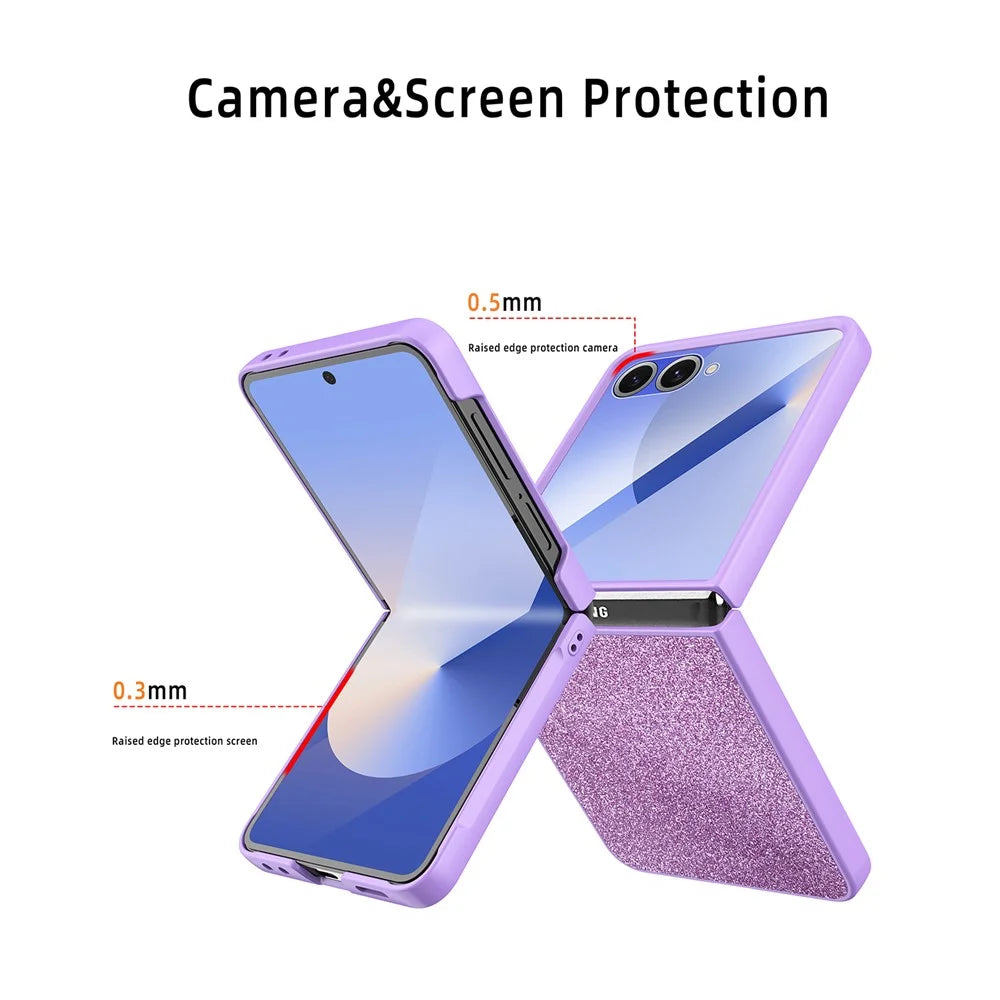 For Samsung Galaxy Z Flip7 5G Case Anti-Fingerprint PU + PC + Tempered Glass Phone Back Cover - Black - 4