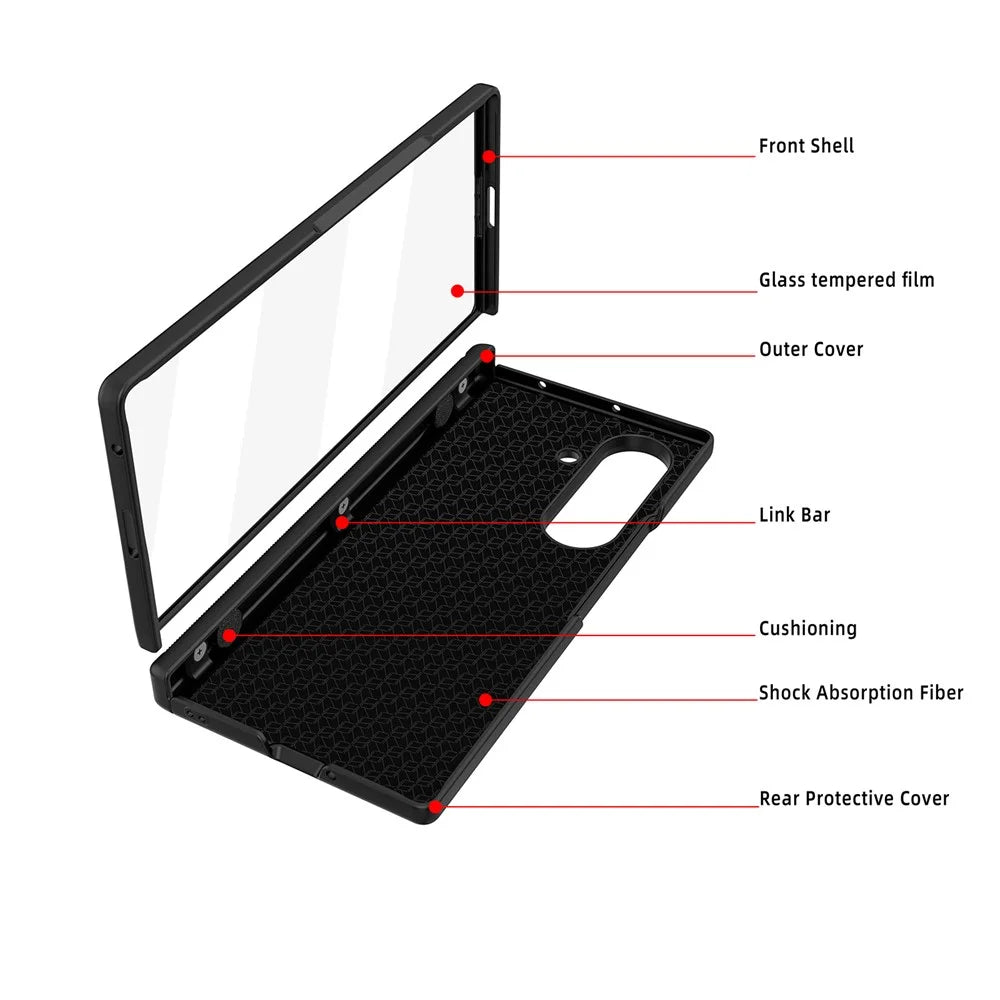 For Samsung Galaxy Z Fold7 5G Case PC PU Leather Wristband Design Phone Cover with Kickstand and Front Screen Film - Black - 5