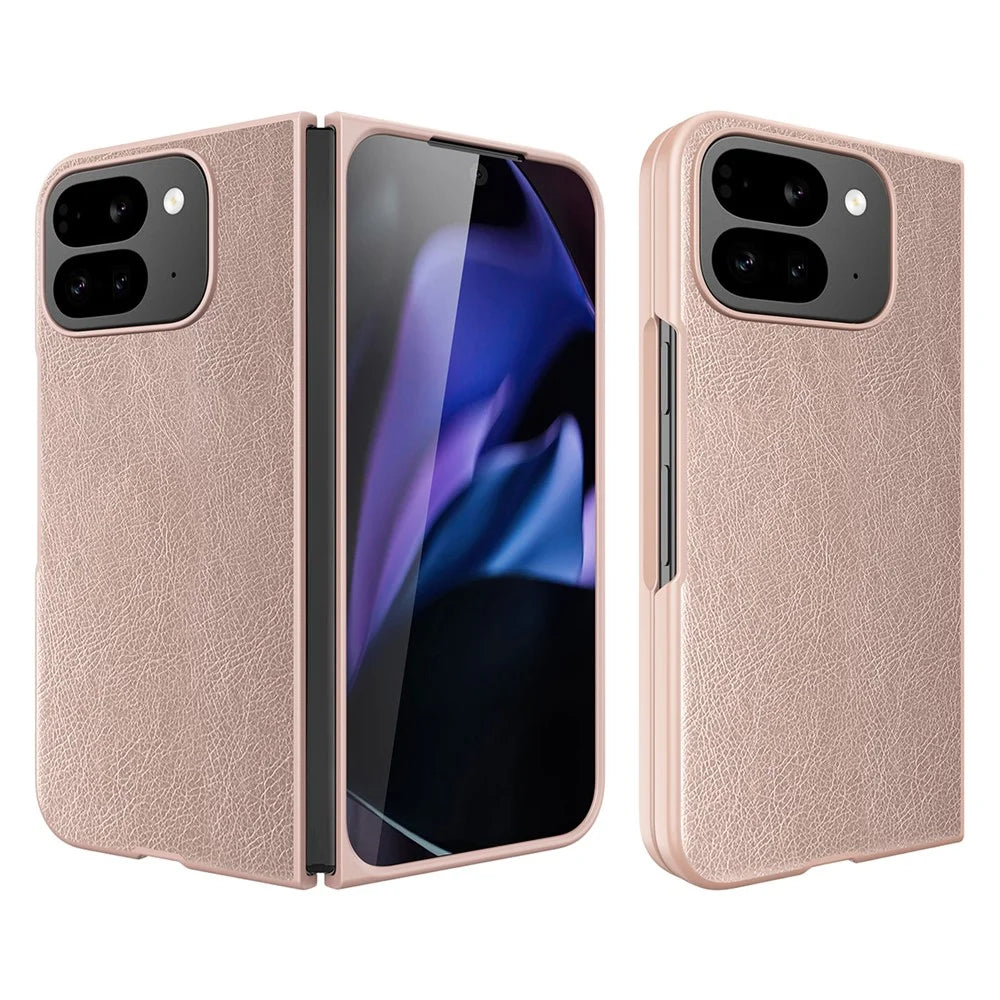 For Google Pixel 10 Pro Fold Case PU Leather PC Litchi Coated Phone Cover with Screen  /  Lens Film  - Gold - 1
