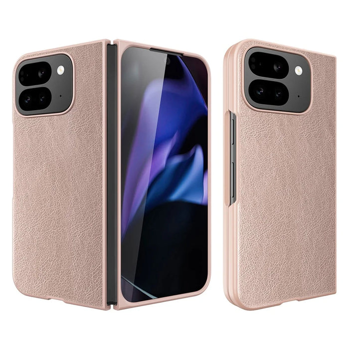 For Google Pixel 10 Pro Fold Case PU Leather PC Litchi Coated Phone Cover with Screen  /  Lens Film  - Gold - 1