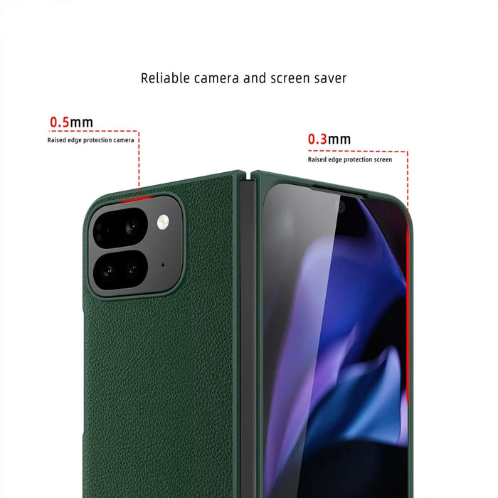For Google Pixel 10 Pro Fold Case PU Leather PC Litchi Coated Phone Cover with Screen  /  Lens Film  - Gold - 7